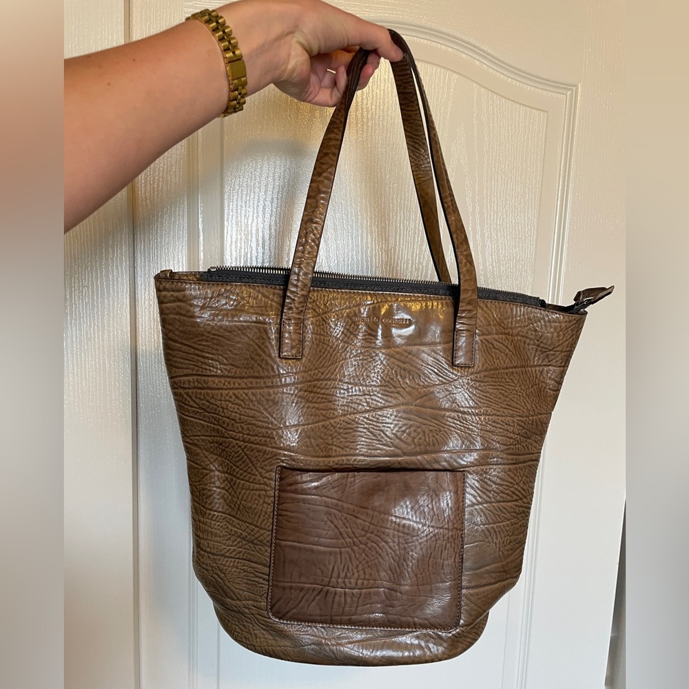 Brunello Cucinelli Brown Textured Leather Tote